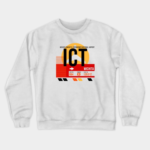 Wichita (ICT) Airport // Sunset Baggage Tag Crewneck Sweatshirt by Now Boarding